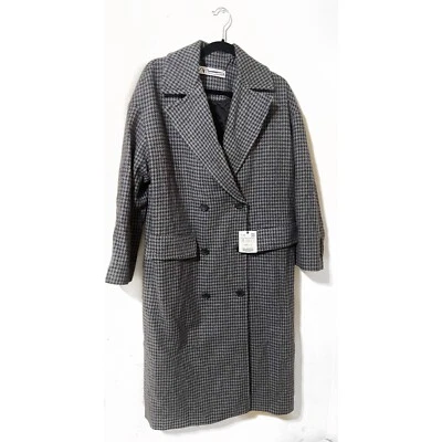 ZARA NWT WOMEN WOOL BLEND OVERSIZED LONG COAT HOUNDSTOOTH CHECK GRAY SMALL - Image 1 of 3