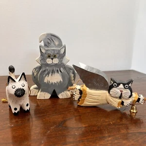 Lote de arte popular gato de madera pintado a mano adorno de ángel vintage chucherías gato dama - Imagen 1 de 21