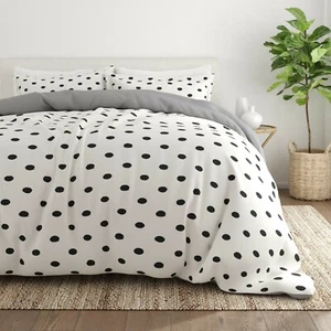 Kaycie Gray Fashion Painted Polkadot Reversible Duvet Cover set 3PC Wrinkle Free - Picture 1 of 8