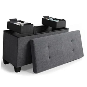 Storage Ottoman Bench with Storage Bins, 30-In Storage 30 Inch Grey Fabric - Picture 1 of 7
