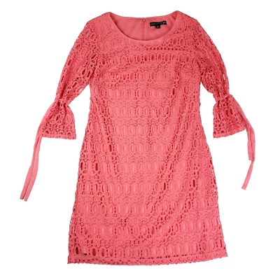 Madison Leigh Lace Shift Dress Womens 8 Coral Boho Cottagecore Bell Sleeve Boho - Image 1 of 4