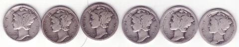 LOT OF 6 MERCURY DIMES ALL DIFFERENT DATES - 90% SILVER - LOT 111 Cover