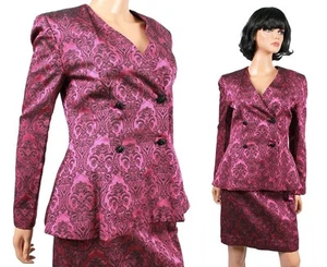 Vintage Rock Anzug XS 60er rosa schwarz Wandteppich Brokat passend Blazer Jacke - Bild 1 von 6