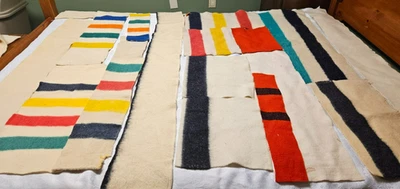 Vintage 100% Wool Blanket Fabric Scraps 3 # Golden Dawn Polar Star Hudson Lot #1 - Image 1 of 2