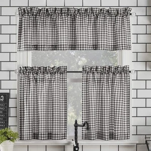 Parkham Farmhouse Plaid Semi-Sheer Rod Pocket Kitchen Curtain Valance and Tie... - Picture 1 of 9