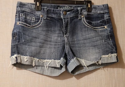 Maurice's Denim Shorts Cuffed Stretch Distressed Dark Wash Womens 13/14 #A4-23 - Image 1 of 4