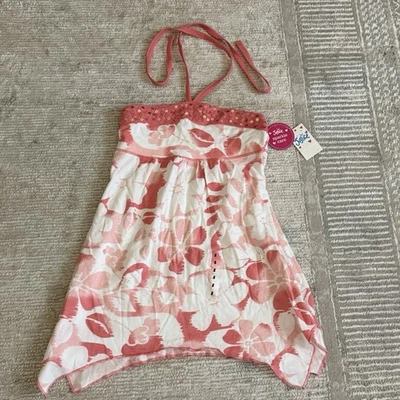 2000-е Justice блестки верхний новый с Ярлыками размер девочек 8 гавайский цветочный галстук слишком с бретелью через шею Y2K - Изображение 1 из 4