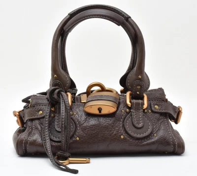Chloe [Rank AA] Mini Paddington Hand Bag Purse Leather Shoulder Dark Brown Gold - Image 1 of 4