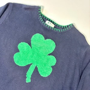 Quacker Factory Sweater Womens Plus 1X Navy Blue St Patricks Day Green Shamrock - Picture 1 of 17