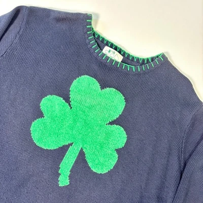 Quacker Factory Sweater Womens Plus 1X Navy Blue St Patricks Day Green Shamrock - Image 1 of 4