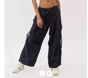 Urban Outfitters BDG Women's Strappy Cargo Jeans Baggy Fit Dark Wash Sz XS - Picture 1 of 7