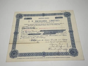 1935 J.S. Richard Limited Share Certificate 500 * 5 Shillings Ladies Wear Shops? - Picture 1 of 3