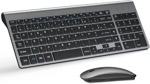 Klawiatura i mysz bez kabla Ultra-cienka Azerty 2.4G Silent Compact Keyboard - Zdjęcie 1 z 6
