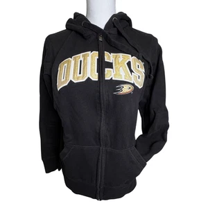 Anaheim Ducks Sudadera con Capucha Mujer Grande Negra Dorada NHL Hockey Cremallera Completa Sudadera Equipo - Imagen 1 de 11