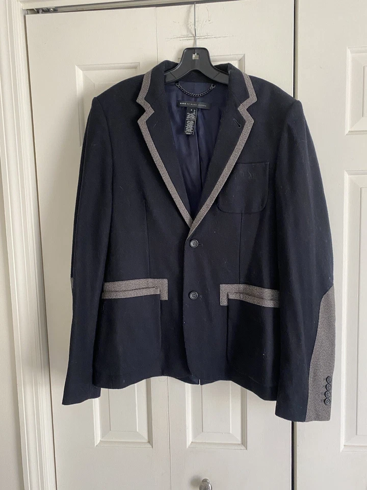 Blazer chaqueta de lana pequeña Marc Jacobs azul marino gris blanco ribete para hombre Foto 1 de 3