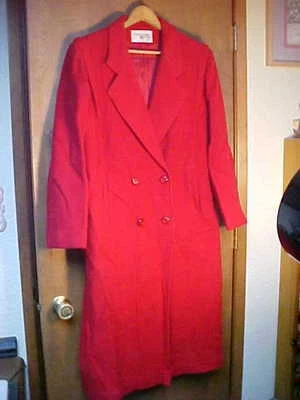 Beautiful Vintage International Scene Red Button Wool Blend Full Length Coat - Image 1 of 4