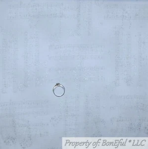 BonEful Fabric FQ Cotton Quilt VTG White Silver Metallic Sheet Music Note School - Picture 1 of 12