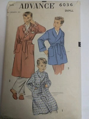 Robe Bath Lounge S 4 6 Boys Advance 6036 Sewing Pattern VTG 50's Cut Long Short - Image 1 of 4