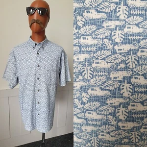 Woolrich Jeep Pattern SHIRT Blue Cotton -Large- 1990s OVERSIZE Vintage DD60L - Picture 1 of 9