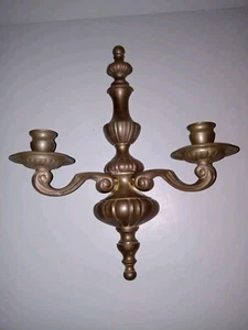 Vintage Brass Two Arm Wall Sconce Candle Holders 15"x12" - Picture 1 of 7