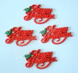 4 Seasons Greetings w Holly / Buttons Galore / Flat Back Red Holiday Wording - Picture 1 of 2