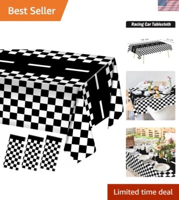 Paquete de cubierta de mesa a cuadros a rayas blancas y negras - esencial para fiesta de autos de carreras Foto 1 de 4