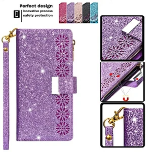 For Google Pixel 8 Pro/8/7A Bling Glitter Flip Wallet Case Card Slot Wrist Strap - Picture 1 of 15