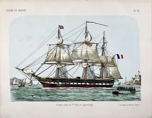 1865 c. French Frigate, L. Lebreton, ship, folio stone lithograph, hand colour - Picture 1 of 2