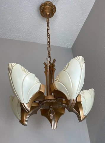 1930s Art Deco bat wing style 5 light slip shade fixture Cover
