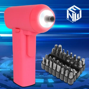 LED Cordless Electric Screwdriver 32Pc Driver Bits Drill Power Tool w/Case Pink - Picture 1 of 9