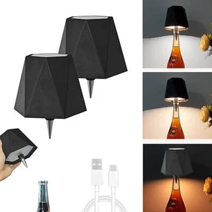 2pcs Wireless Wine Bottle Lamp Portable LED Light Dimming Table Bar Lamp Black - Picture 1 of 13
