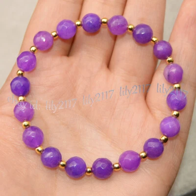 Pulseira elástica facetada 8 mm natural roxa sugilita redonda contas de pedra preciosa 7,5"" - Imagem 1 de 4