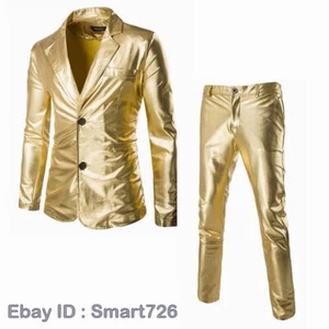 Men's Suit 2 Piece Set Party Gold Suit Men Wedding Prom Blazer Jacket & Pants - Picture 1 of 33
