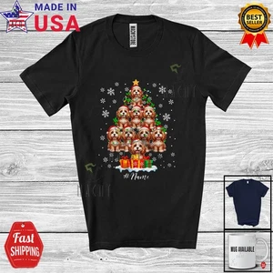 Custom Name Cavapoo Santa As Christmas Tree; Lovely X-mas Lights Family T-Shirt - Picture 1 of 7