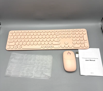 Full Size Wireless Keyboard and Mouse, USB & Type C 2-in-1 Receiver, Pink - Image 1 of 4