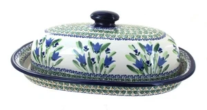 Blue Rose Polish Pottery Blue Tulip Bread Container - Picture 1 of 1