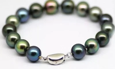 7.5-8" Encantador AAA 9-10mm Natural Tahitiano Negro Multicolor Pulsera Perla 925s Foto 1 de 4