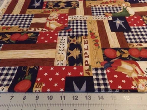 3/4 YD X 44" VINTAGE APPLES STARS CHECKERED TERESA GREGORY/SPRINGS /COTTON #1137 - Picture 1 of 4