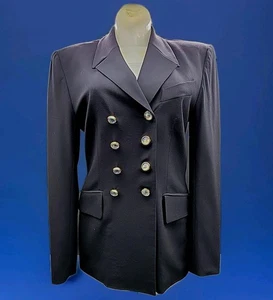 ESCADA DARK BLUE DOUBLE-BREASTED OPALESCENT BUTTON BLAZER SIZE (EU 34) (US 4) - Picture 1 of 7