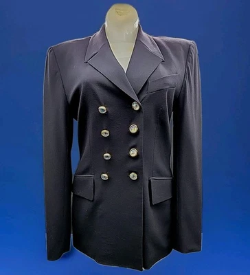 ESCADA DARK BLUE DOUBLE-BREASTED OPALESCENT BUTTON BLAZER SIZE (EU 34) (US 4) - Image 1 of 4