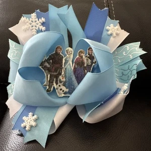 Custom Blue White Hair Bow On Clip Frozen Elsa Anna Olaf Girl Toddler Baby - Picture 1 of 7