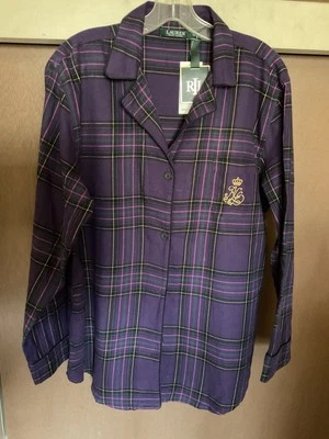 Nuevo con etiquetas Ralph Lauren PJ Top Púrpura Cuadros con Monograma Bolsillo en el Pecho Talla XL Foto 1 de 4