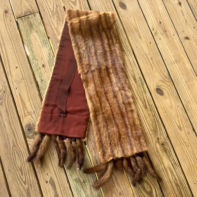 Antique Art Deco Era Genuine Mink Fur Stole Scarf - Crocheted Fur Tassels - Long - Image 1 of 4