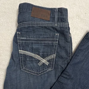 BKE Jake Jeans Mens 34s Blue Straight Leg Denim Distressed Wash Stretch Casual - Picture 1 of 6