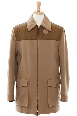 CHAQUETA DE INVIERNO BRIONI ABRIGO ABRIGO LANA, RIBETE DE CUERO, FORRO DE SEDA NUEVO $4K PEQUEÑO Foto 1 de 4