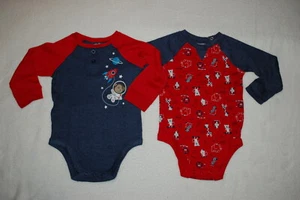 Baby Boys 2 LOT L/S SHIRT Red Blue Henley Raglan ZOO ANIMALS Rocket 12 MO - Picture 1 of 1
