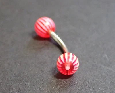 Piercing de cejas a rayas rojas y blancas barra barra anillo 4 mm cuentas 16 g 10 mm A Foto 1 de 3