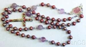 Catholic Rosary Rosenkranz Purple Pearl Amethyst Vintage Enameled Center & Cross - Picture 1 of 5