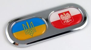 Ukraine / Poland Double Country Flag Car Chrome Emblem Decal Sticker Badge DC - Bild 1 von 5