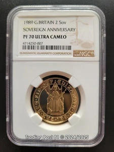1989 GREAT BRITAIN - 2 Pounds SOVEREIGN ANNIVERSARY - NGC Proof 70 Ultra Cameo - Picture 1 of 2